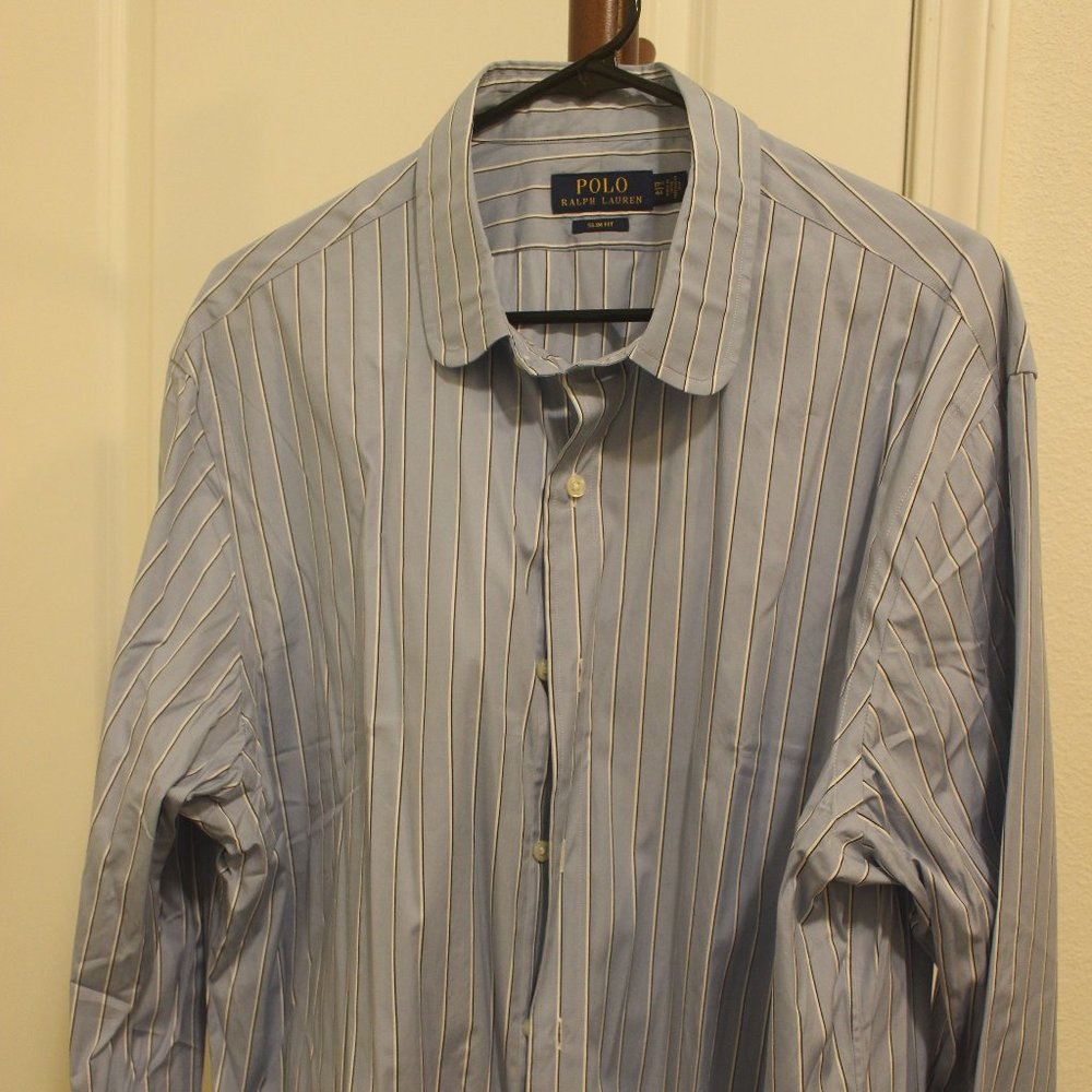 Polo Ralph Lauren slim fit (new) 17.5; blue stripped